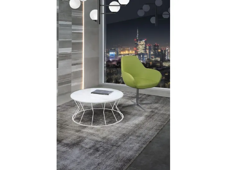 Tavolino in vetro ceramica Calacatta con base in acciaio Filo Large di Unico Italia