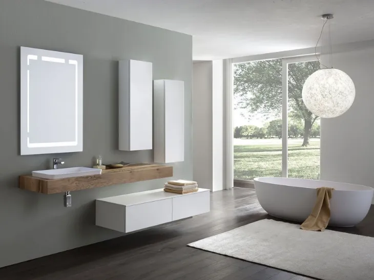 Mobile da Bagno Best 01 in Bianco Opaco e legno di Bricola di Nice