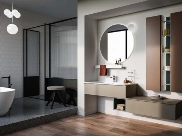 Mobile da bagno sospeso in laccato opaco e melaminico Lapis 03 di Birex