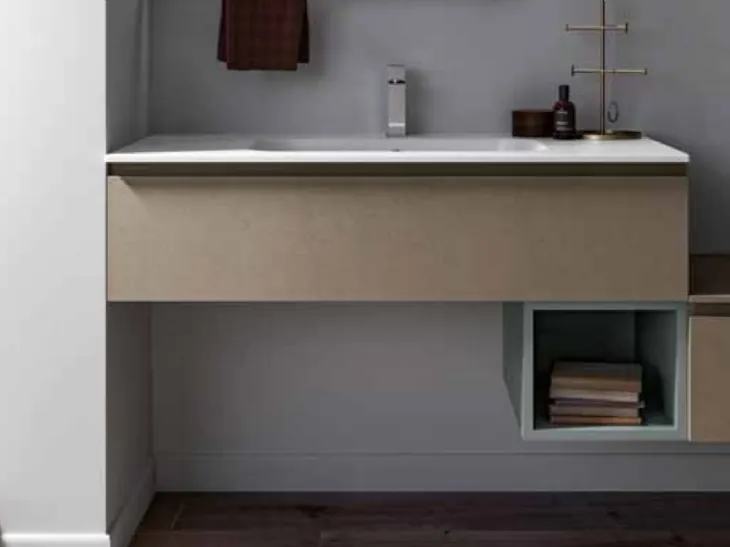 Mobile da bagno sospeso con top in ceramica bianco Lapis 03 di Birex