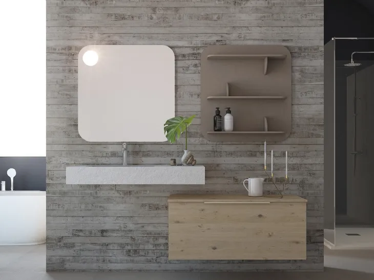 Mobile da Bagno sospeso in legno e HPL effetto cemento Linea LN10 di Arteba