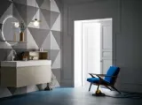 Mobile da Bagno sospeso in laccato metallico e top in Corian Memento 01 di Birex