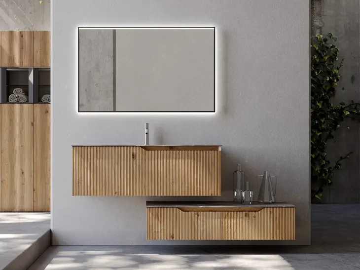 Mobile da Bagno sospeso Rustech RT24 in Rovere cannettato rustico naturale di Arteba