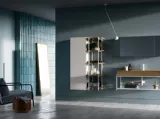 Mobile da Bagno sospeso in HPL laminato rovere e metallo Sidero 02 di Birex