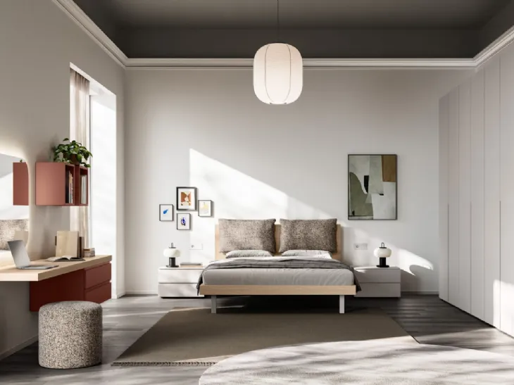 Letto Cremi Night 01 in finitura effetto legno con cuscini imbottiti di Orme