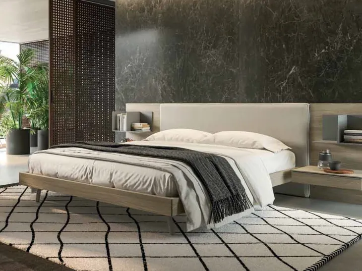 Letto con testiera in tessuto imbottito Shangai di Archimede