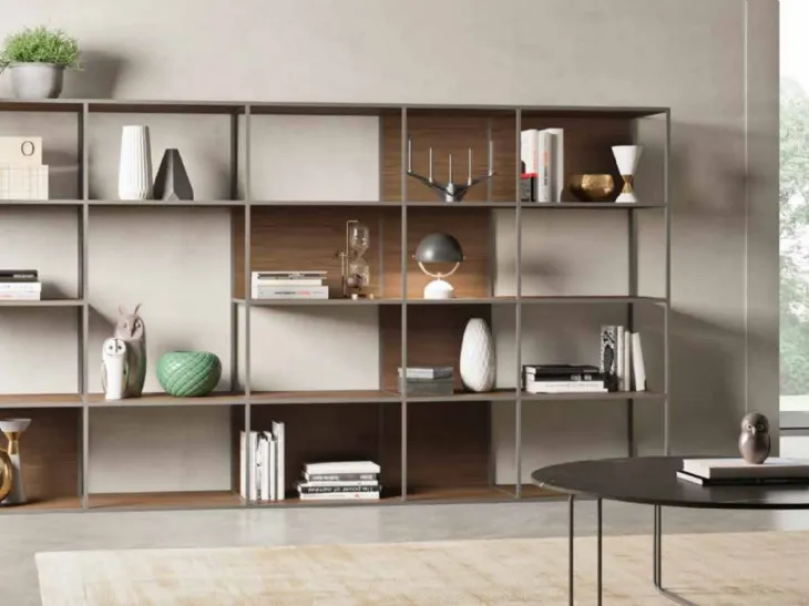 Libreria a muro in laccato opaco con parti in frassino Grafic 04 di Orme
