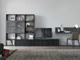 Parete Attrezzata Atlante UNIT AT205 in materico rovere carbone e rovere carbone canettè di Tomasella