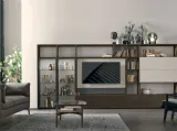 Parete Attrezzata Atlante UNIT AT212 in materico rovere moka, materico intreccio chiaro e metallo antracite di Tomasella