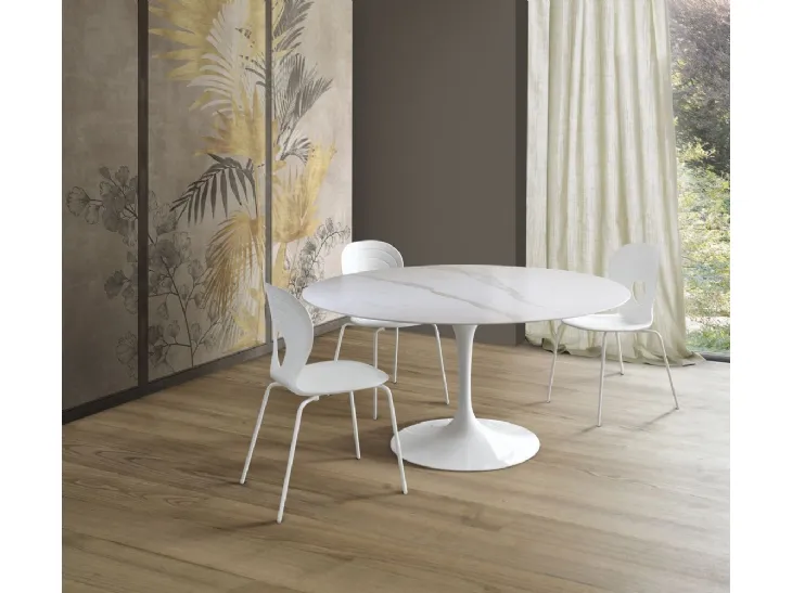 Tavolo rotondo in ceramica con base in acciaio Around di Unico Italia