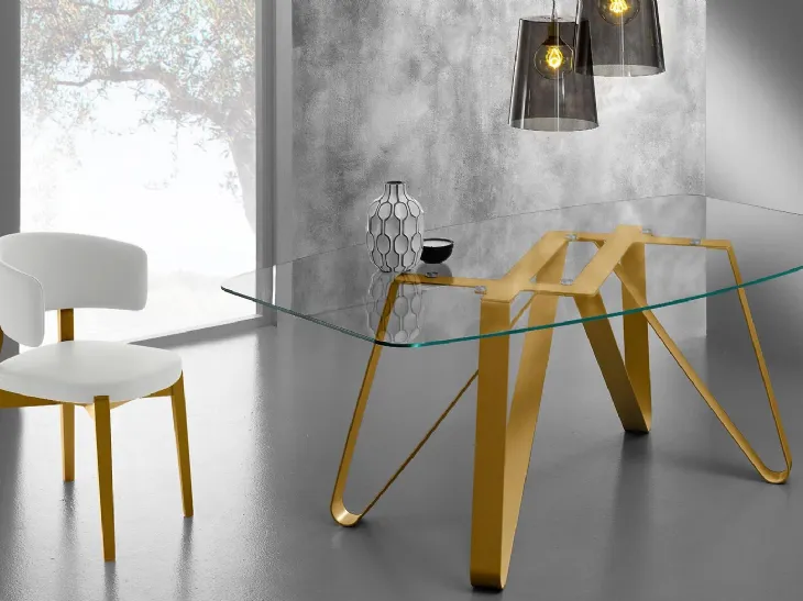 Tavolo Axel Oro in metallo e vetro di design di Eurosedia