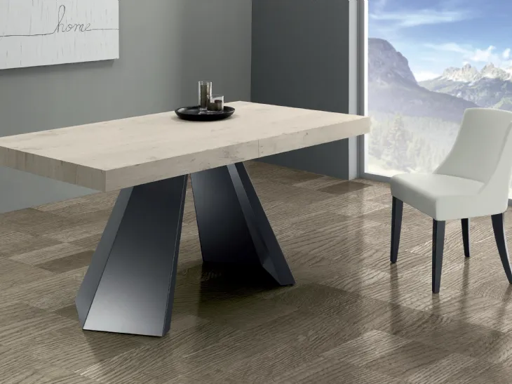 Tavolo allungabile Pechino in laminato abete bianco con base in metallo grigio ardesia di Eurosedia