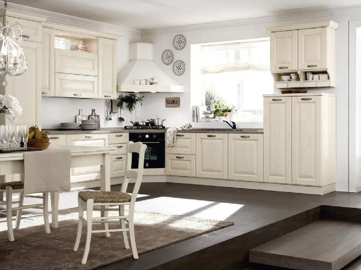 Cucina Classica angolare in massello di frassino finitura decapè corda Panera di Forma la cucina