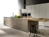 Cucina Design lineare in laminato finitura cemento, legno e acciaio Limha Cemento di Miton