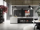 Cucina Design lineare Menta in laminato Fenix finitura Grigio Efeso con top in Quarzo opaco di Miton