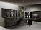 Cucina Design in laminato pietra e bilaminato rovere mogano con penisola Menta 01 di Miton
