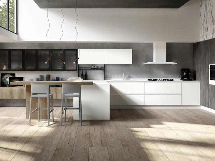 Cucina Moderna con penisola Lab Bianco Shiky di Atra Cucine