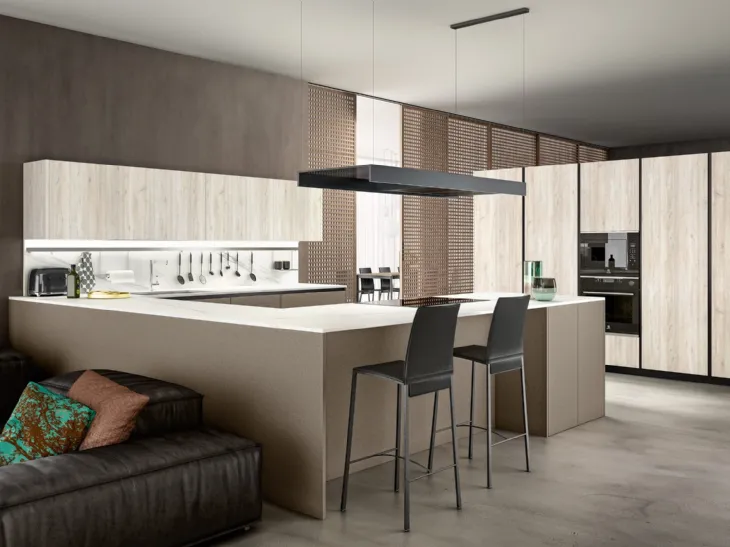 Cucina Moderna con penisola System 22 in laminato fenix Bronzo di Atra Cucine