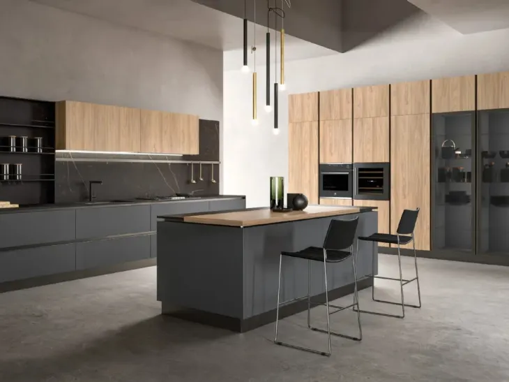 Cucina moderna System 22 Grigio Bromo e Olmo di Atra Cucine