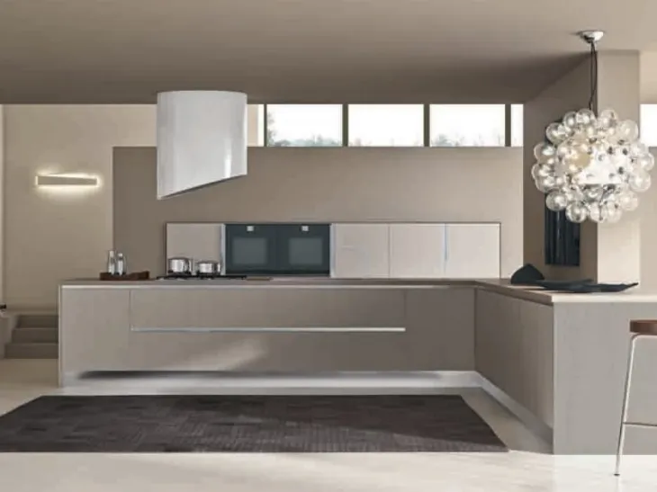 Cucina Moderna angolare in laminato visone venato Ego 05 di Mobilegno