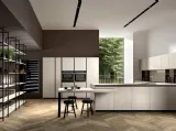 Cucina Moderna angolare con penisola in materico pietra e laccato opaco Gea 03 di Mobilegno