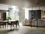Cucina Moderna con isola Ménta in bilaminato Beton Giove, laminato PET Nero Onice e bilaminato Rovere di Miton