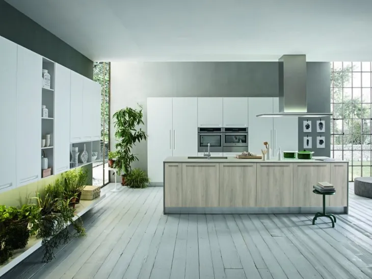 Cucina Moderna lineare in olmo grigio Luce 04 di Mobilegno