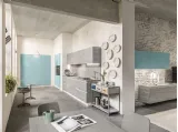 Cucina Moderna lineare in laminato sherwood grigio e laccato opaco satinato azzuro acqua Mia 09 di Mobilegno