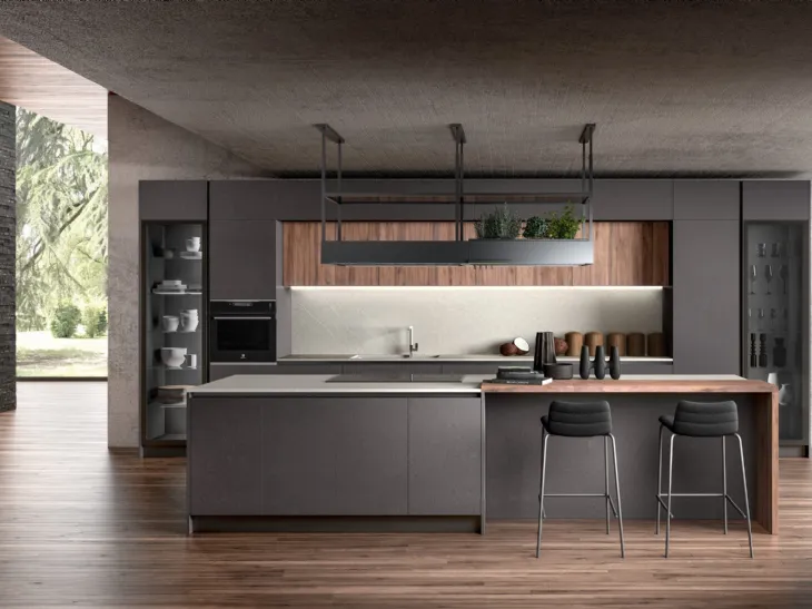 Cucina Moderna con isola System 22 Malta Grafite di Atra Cucine