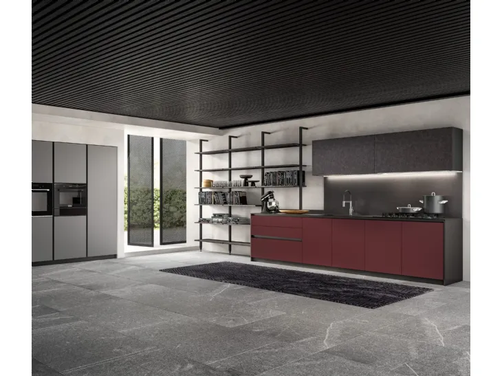 Cucina Moderna System 22 in laminato Fenix Rosso Jaipur e Pietra Nera di Atra Cucine