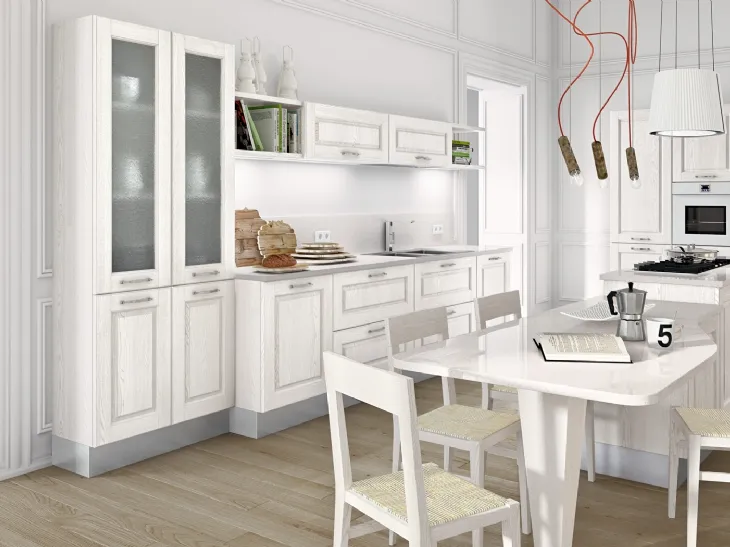 Cucina Shabby Chic lineare Maya in Frassino massello finitura Bianco di Atra Cucine